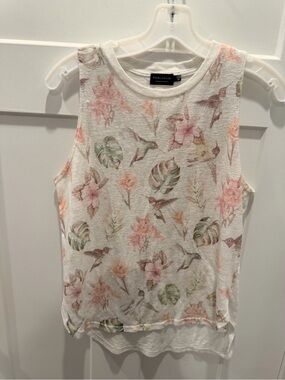 Poolhouse Tropical Hummingbird Floral Tank Top Medium Monstera Resort